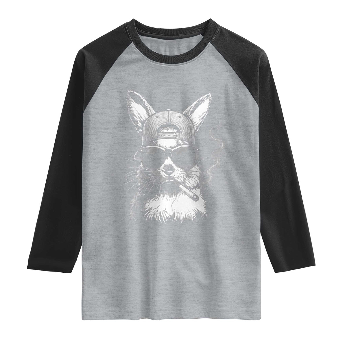 Funny Easter Bunny Smoking Meme Raglan Shirt TS14 Heather Gray Black Print Your Wear