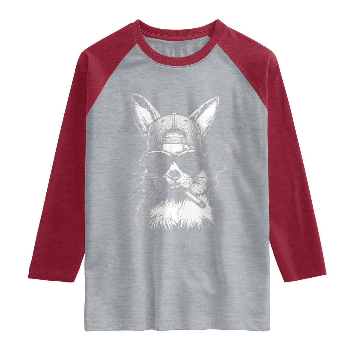 Funny Easter Bunny Smoking Meme Raglan Shirt TS14 Heather Gray Heather Red Print Your Wear