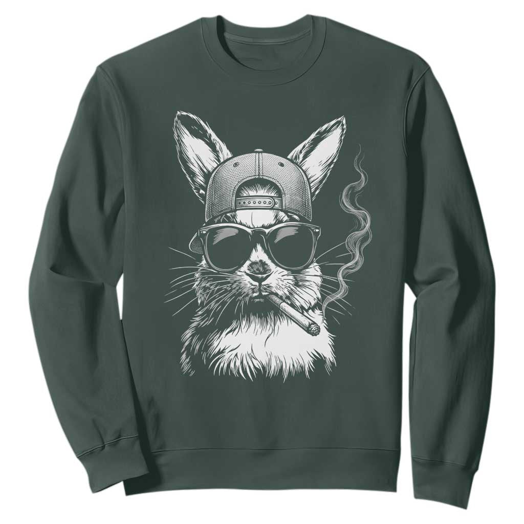 Funny Easter Bunny Smoking Meme Sweatshirt TS14 Dark Forest Green Print Your Wear
