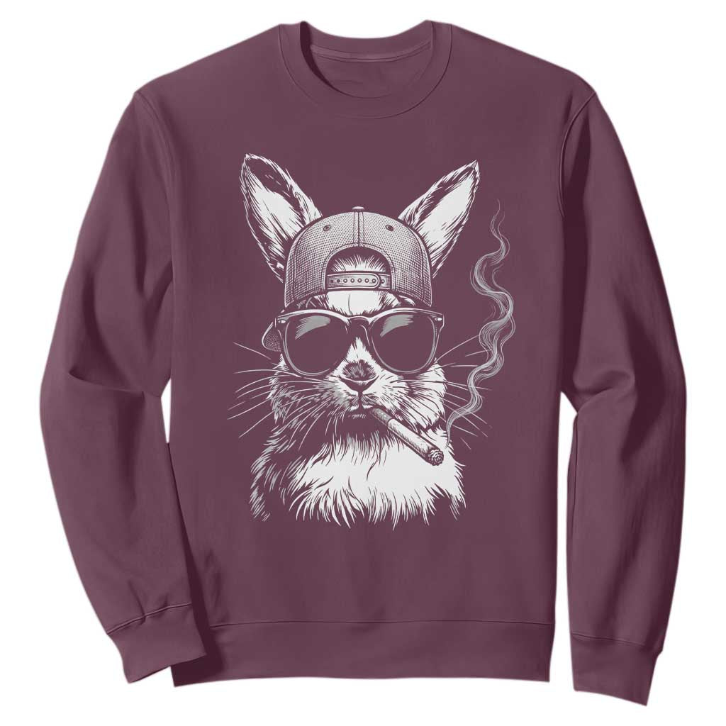 Funny Easter Bunny Smoking Meme Sweatshirt TS14 Maroon Print Your Wear