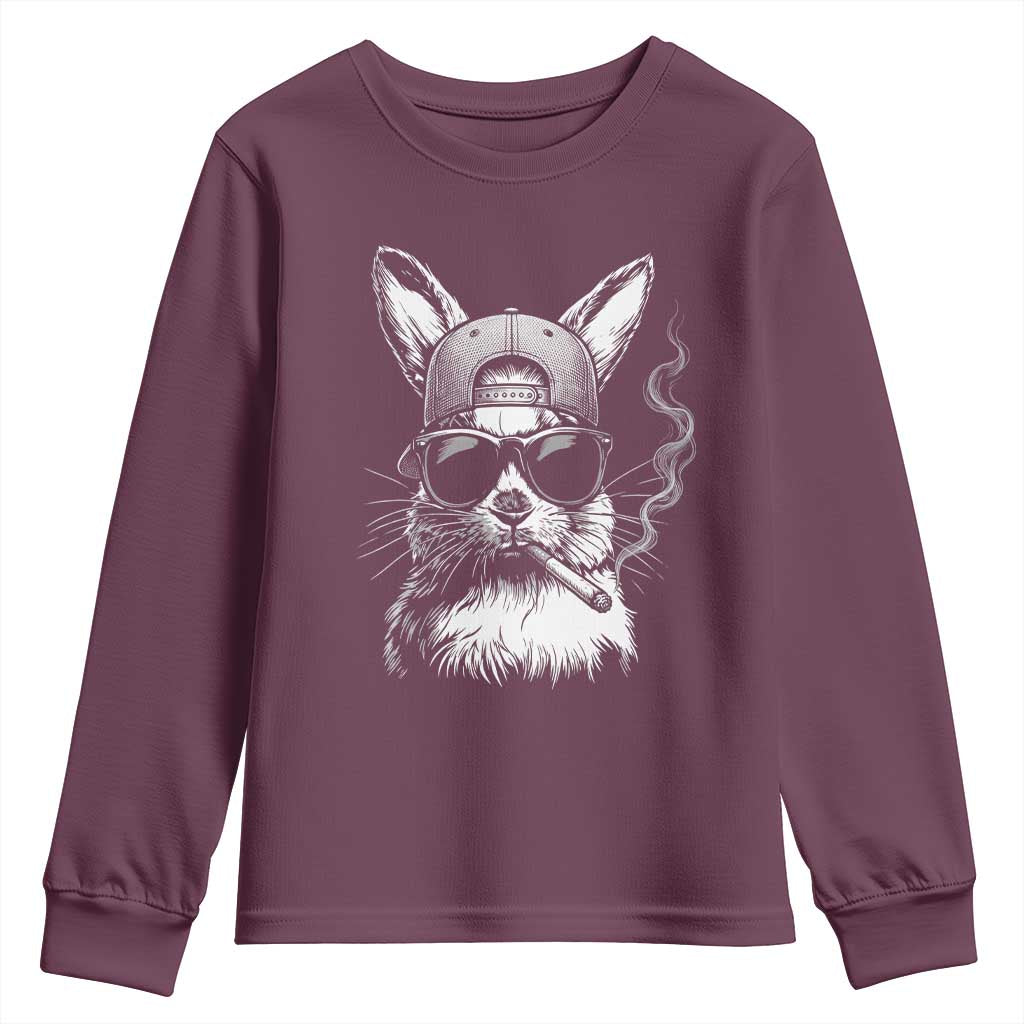 Funny Easter Bunny Smoking Meme Youth Sweatshirt TS14 Maroon Print Your Wear