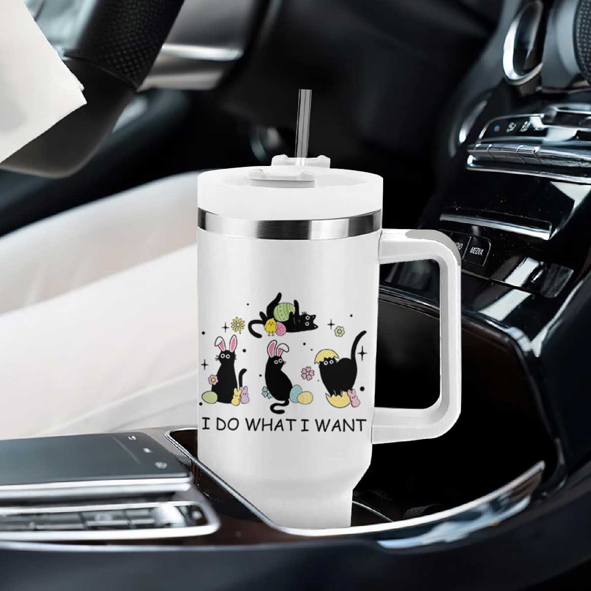 Funny Easter Black Cat Tumbler With Handle I Do What I Want TS14 Print Your Wear