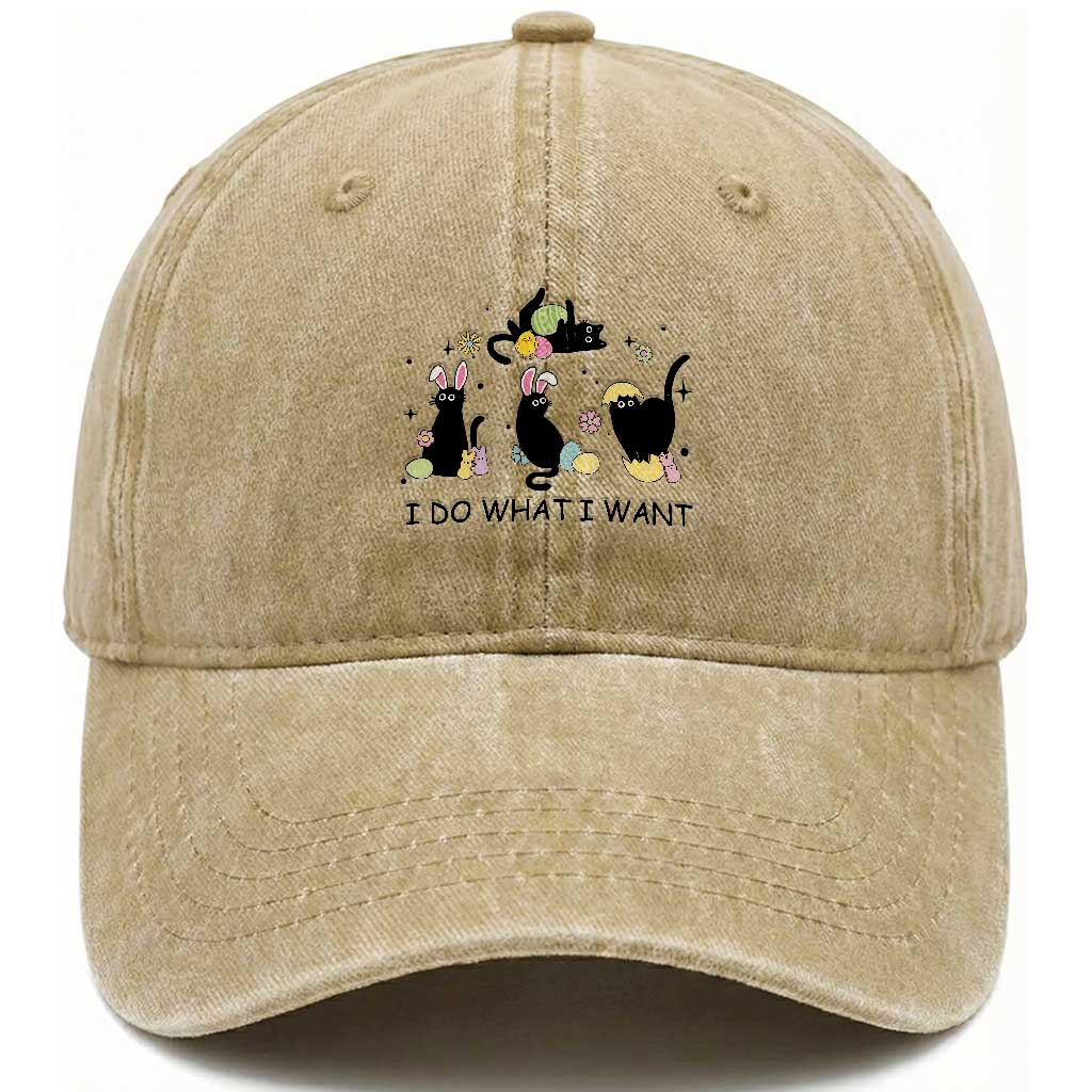 Funny Easter Black Cat Washed Cotton Baseball Cap I Do What I Want TS14 Print Your Wear