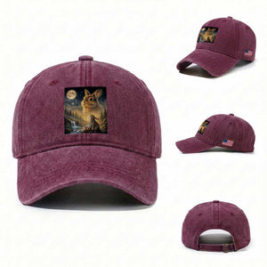 Easter Bunny Howling to the Moon Vintage Washed Cotton Baseball Cap TS14 Washed Cap Universal Fit Burgundy Print Your Wear