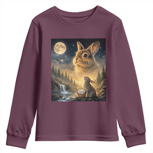 Easter Bunny Howling to the Moon Vintage Youth Sweatshirt TS14 Maroon Print Your Wear