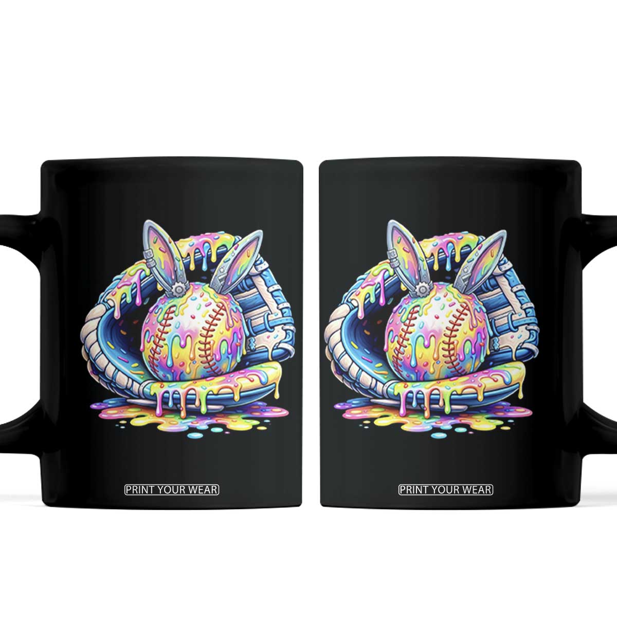 Baseball Easter Coffee Mug Drip Ice Cream Sprinkles Baseball Glove TS14 Black Print Your Wear