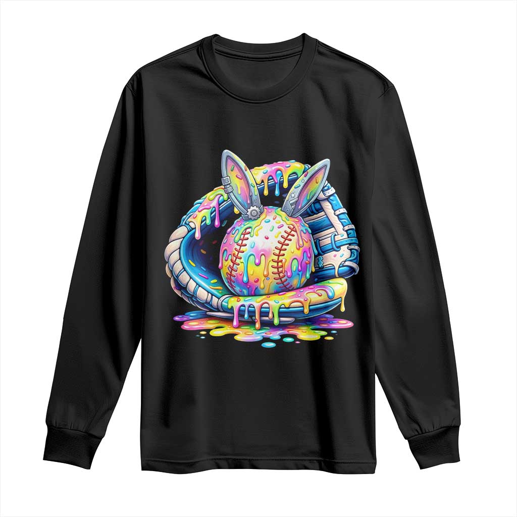 Baseball Easter Long Sleeve Shirt Drip Ice Cream Sprinkles Baseball Glove TS14 Black Print Your Wear