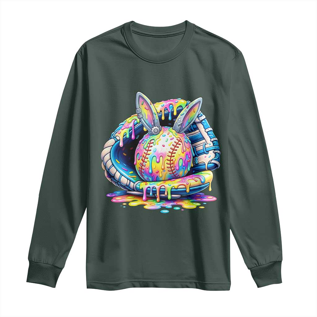 Baseball Easter Long Sleeve Shirt Drip Ice Cream Sprinkles Baseball Glove TS14 Dark Forest Green Print Your Wear