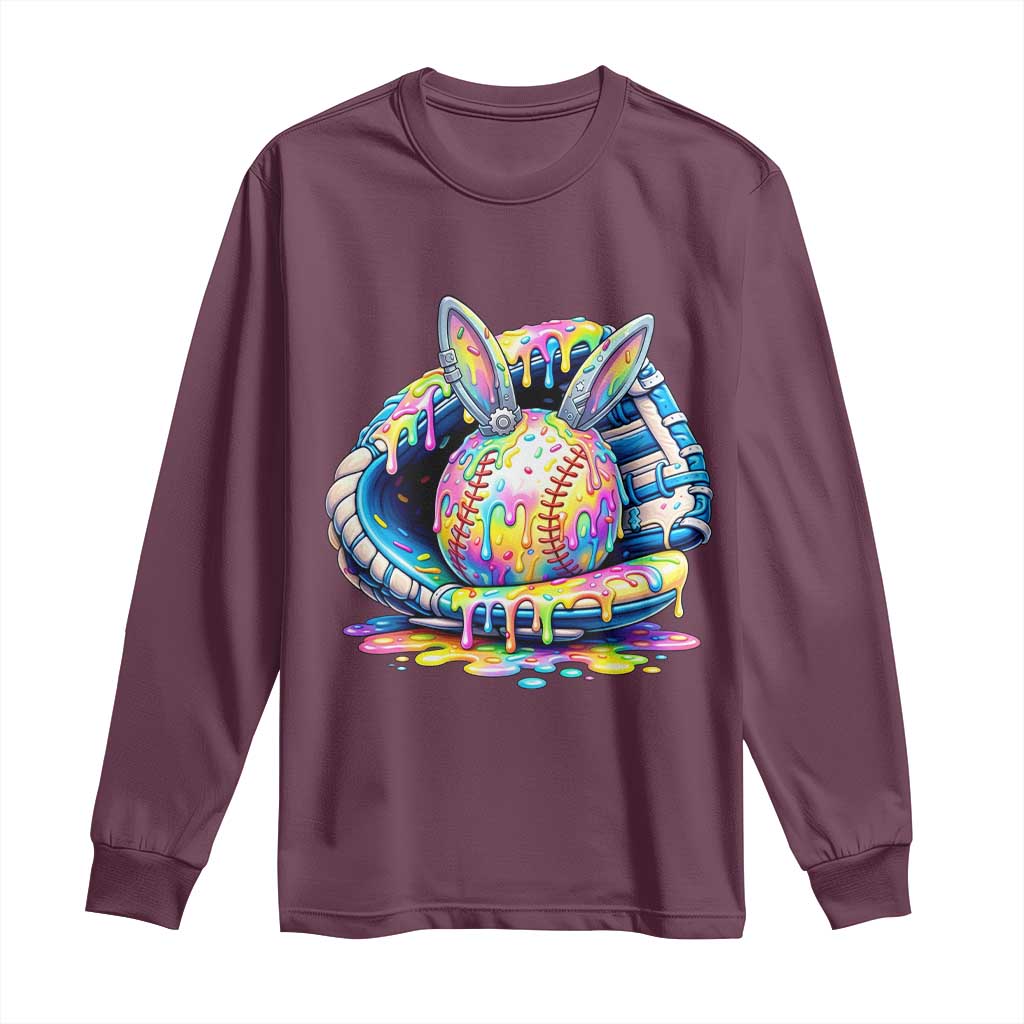 Baseball Easter Long Sleeve Shirt Drip Ice Cream Sprinkles Baseball Glove TS14 Maroon Print Your Wear