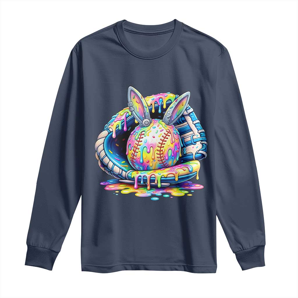 Baseball Easter Long Sleeve Shirt Drip Ice Cream Sprinkles Baseball Glove TS14 Navy Print Your Wear