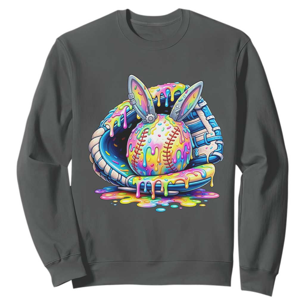Baseball Easter Sweatshirt Drip Ice Cream Sprinkles Baseball Glove TS14 Dark Heather Print Your Wear