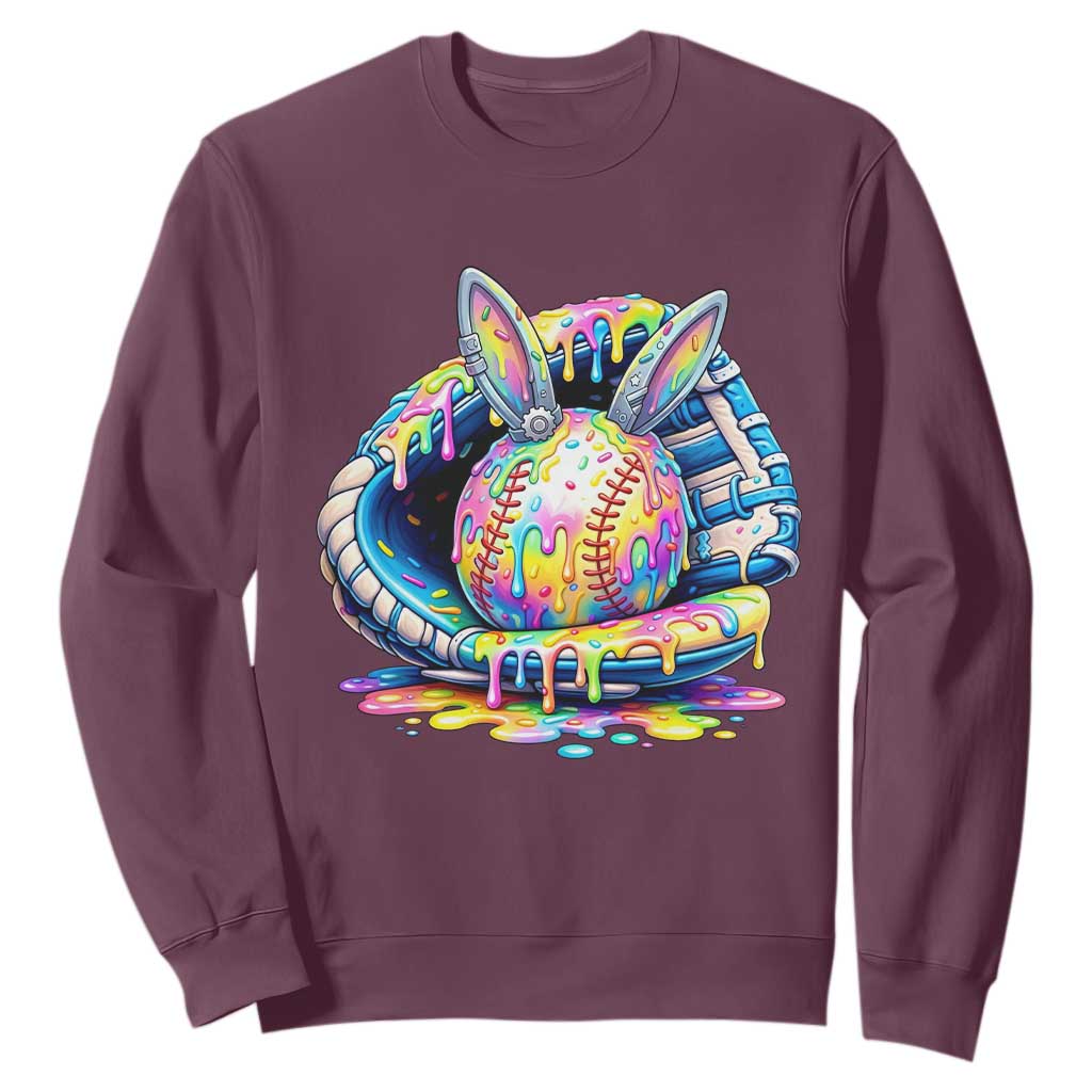 Baseball Easter Sweatshirt Drip Ice Cream Sprinkles Baseball Glove TS14 Maroon Print Your Wear