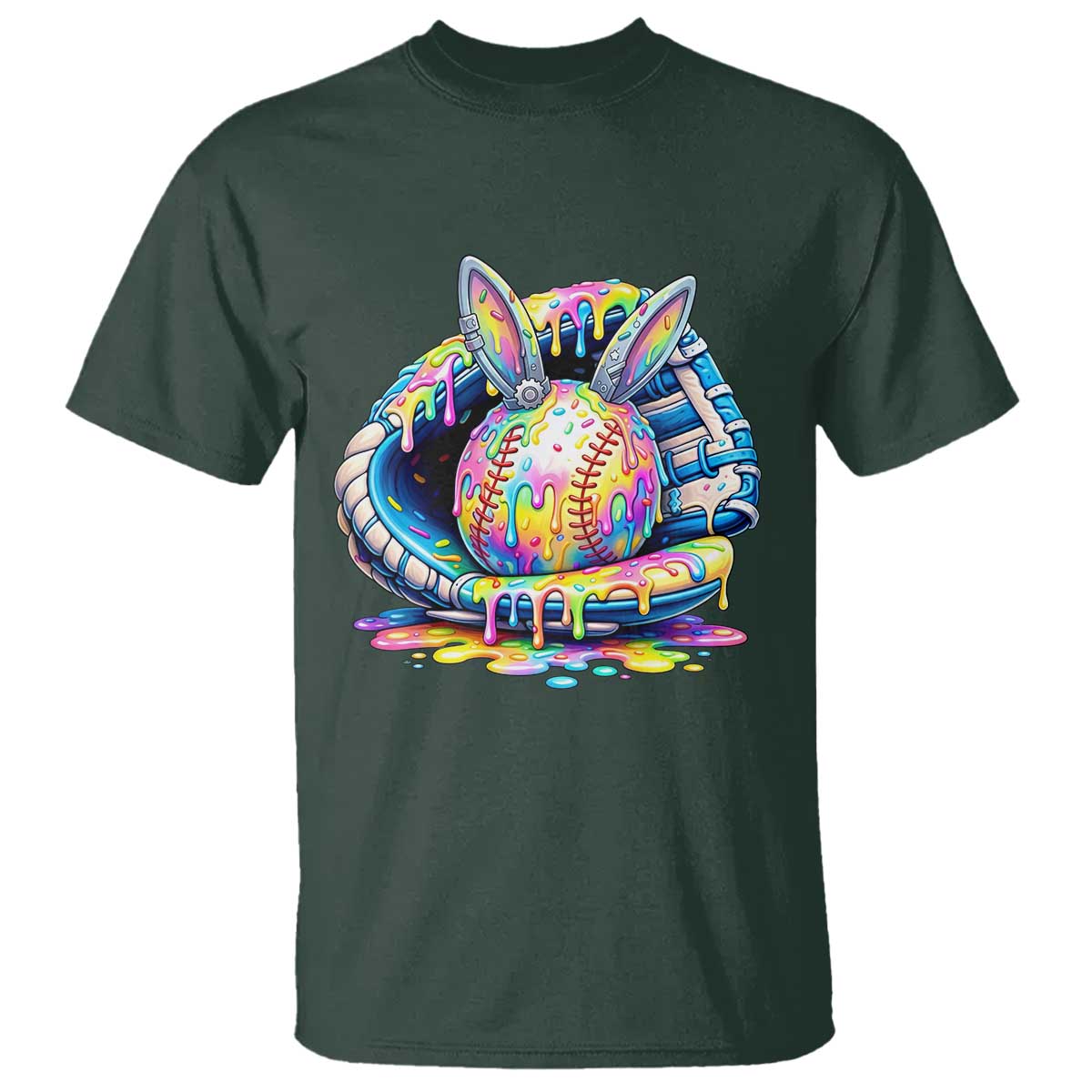 Baseball Easter T Shirt Drip Ice Cream Sprinkles Baseball Glove TS14 Dark Forest Green Print Your Wear