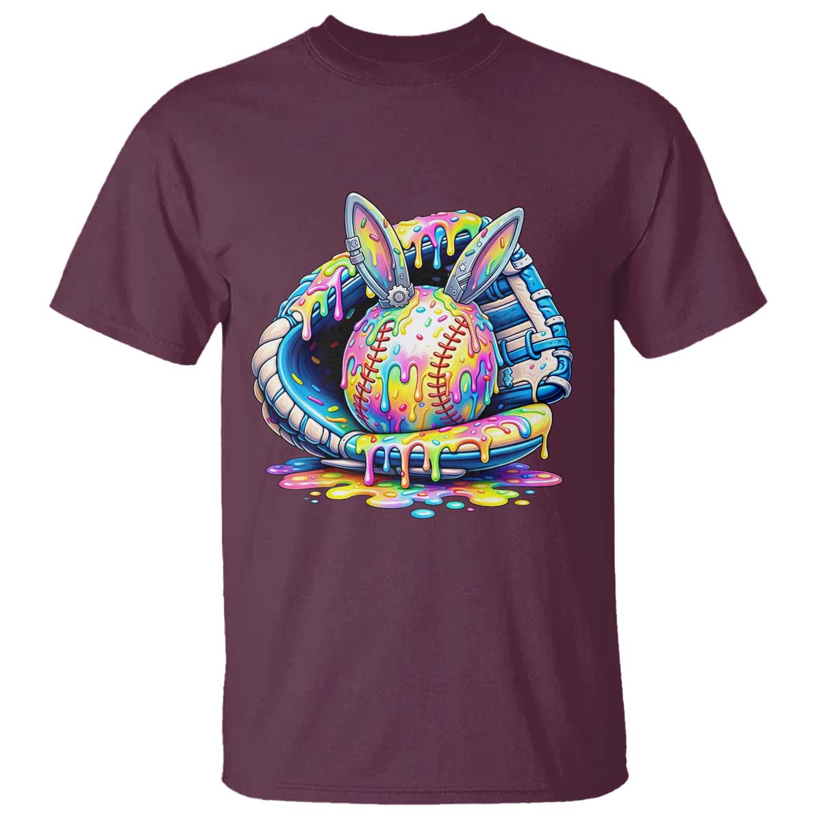 Baseball Easter T Shirt Drip Ice Cream Sprinkles Baseball Glove TS14 Maroon Print Your Wear
