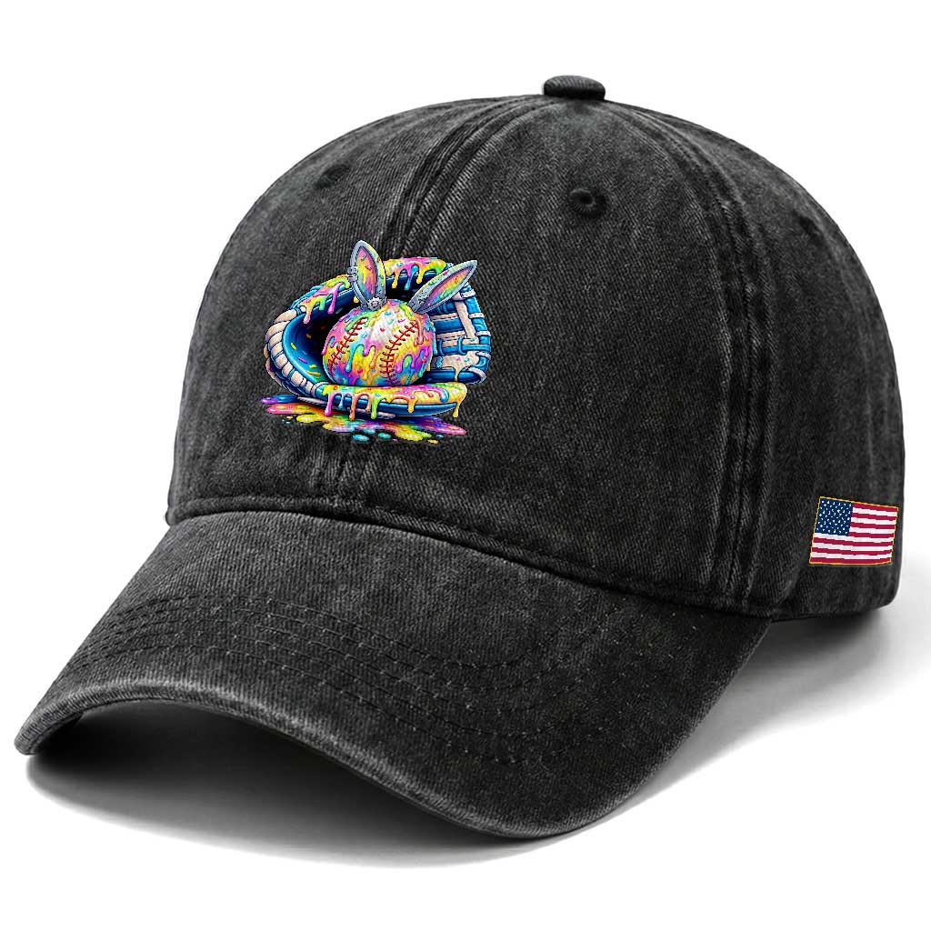 Baseball Easter Washed Cotton Baseball Cap Drip Ice Cream Sprinkles Baseball Glove TS14 Print Your Wear