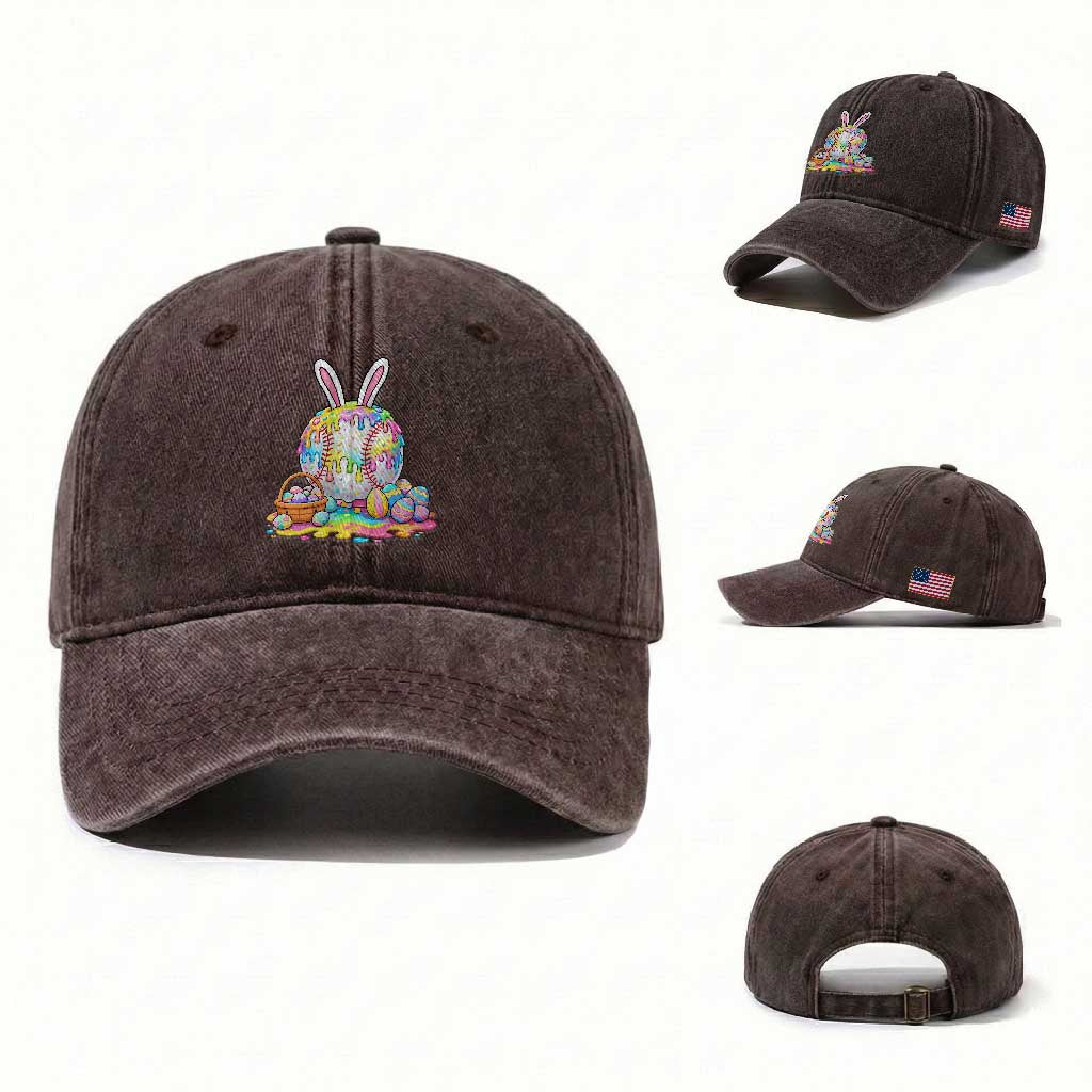 Baseball Easter Drip Ice Cream Sprinkles Egg Gift Washed Cotton Baseball Cap TS14 Washed Cap Universal Fit Dark Brown Print Your Wear