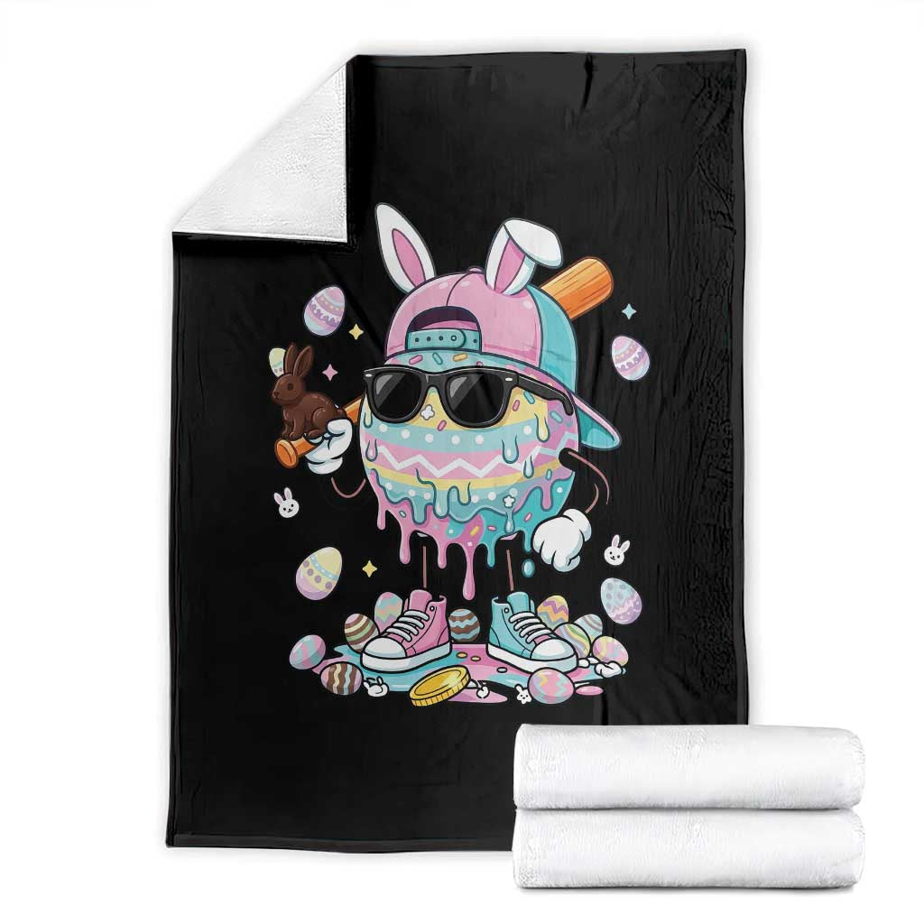 Funny Baseball Easter Throw Blanket Drip Ice Cream Bunny Easter TS14 Black Print Your Wear