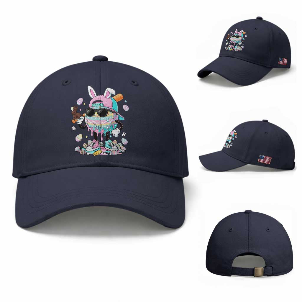 Funny Baseball Easter Baseball Cap Drip Ice Cream Bunny Easter TS14 Baseball Cap Universal Fit Navy Print Your Wear