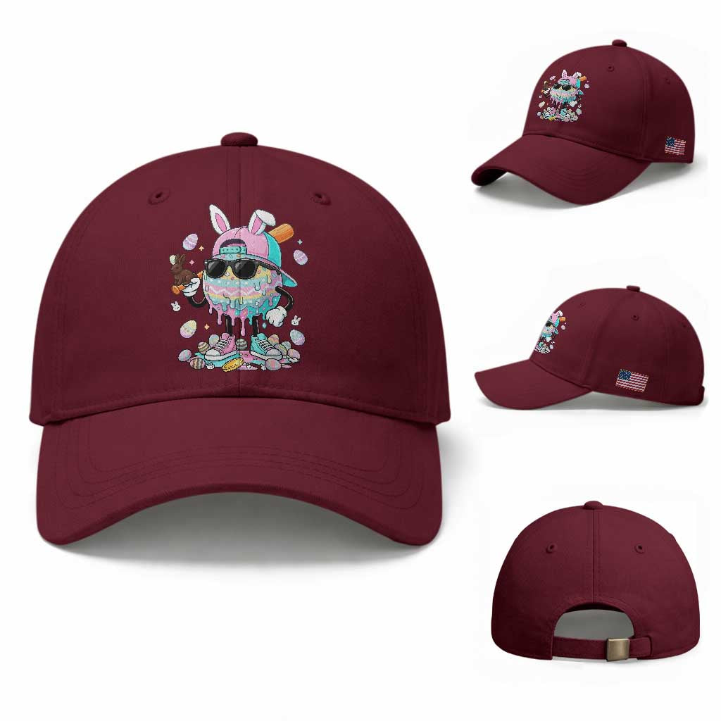 Funny Baseball Easter Baseball Cap Drip Ice Cream Bunny Easter TS14 Baseball Cap Universal Fit Maroon Print Your Wear