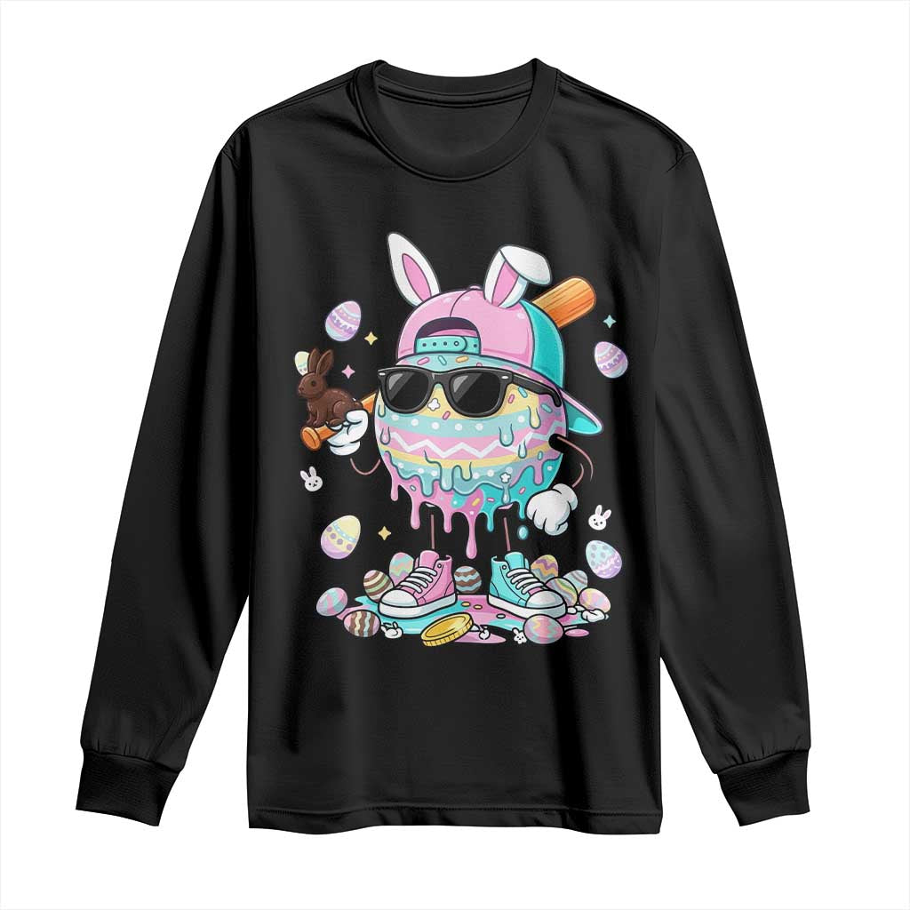 Funny Baseball Easter Long Sleeve Shirt Drip Ice Cream Bunny Easter TS14 Black Print Your Wear