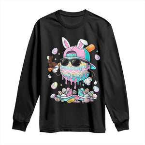 Funny Baseball Easter Long Sleeve Shirt Drip Ice Cream Bunny Easter TS14 Black Print Your Wear