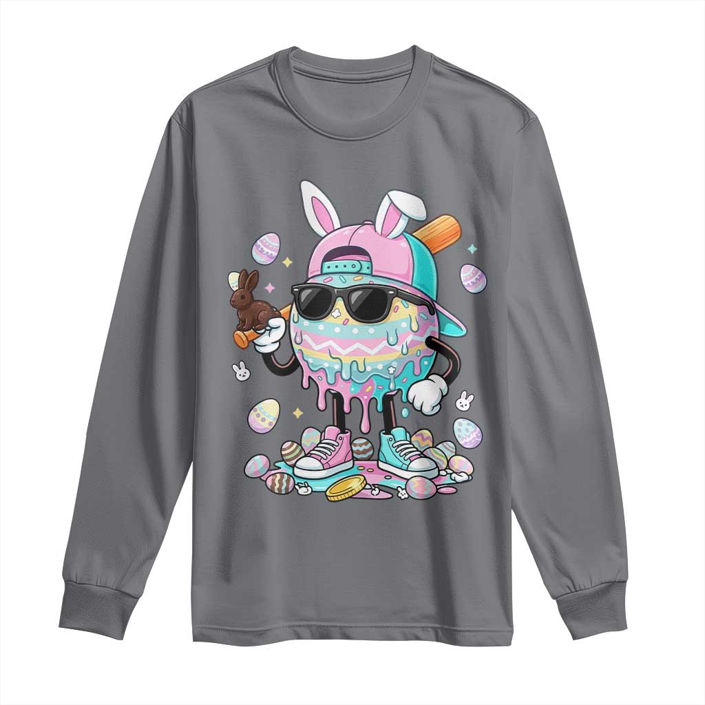 Funny Baseball Easter Long Sleeve Shirt Drip Ice Cream Bunny Easter TS14 Charcoal Print Your Wear