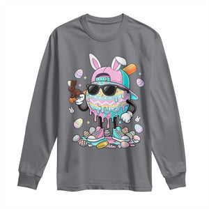 Funny Baseball Easter Long Sleeve Shirt Drip Ice Cream Bunny Easter TS14 Charcoal Print Your Wear