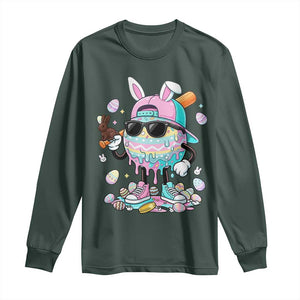 Funny Baseball Easter Long Sleeve Shirt Drip Ice Cream Bunny Easter TS14 Dark Forest Green Print Your Wear