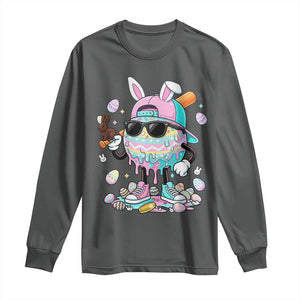 Funny Baseball Easter Long Sleeve Shirt Drip Ice Cream Bunny Easter TS14 Dark Heather Print Your Wear