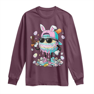 Funny Baseball Easter Long Sleeve Shirt Drip Ice Cream Bunny Easter TS14 Maroon Print Your Wear