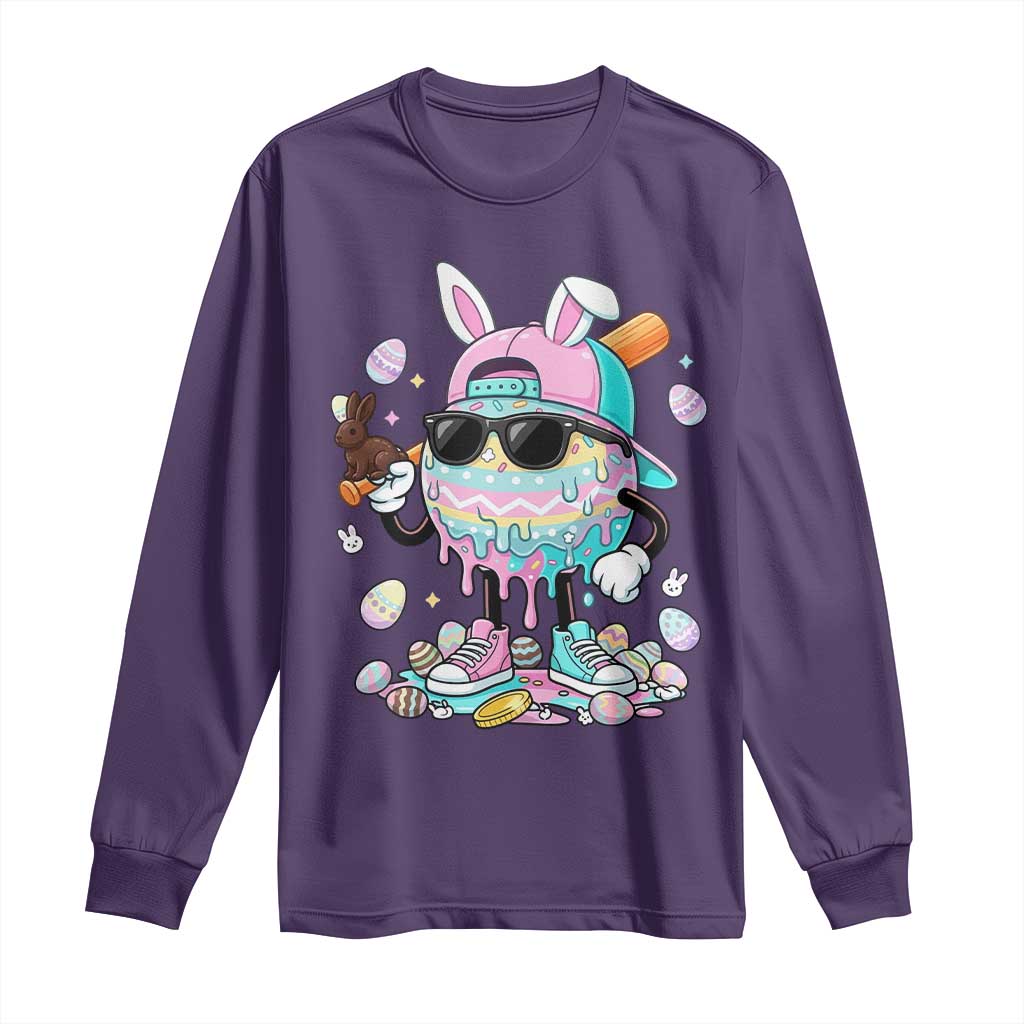 Funny Baseball Easter Long Sleeve Shirt Drip Ice Cream Bunny Easter TS14 Purple Print Your Wear