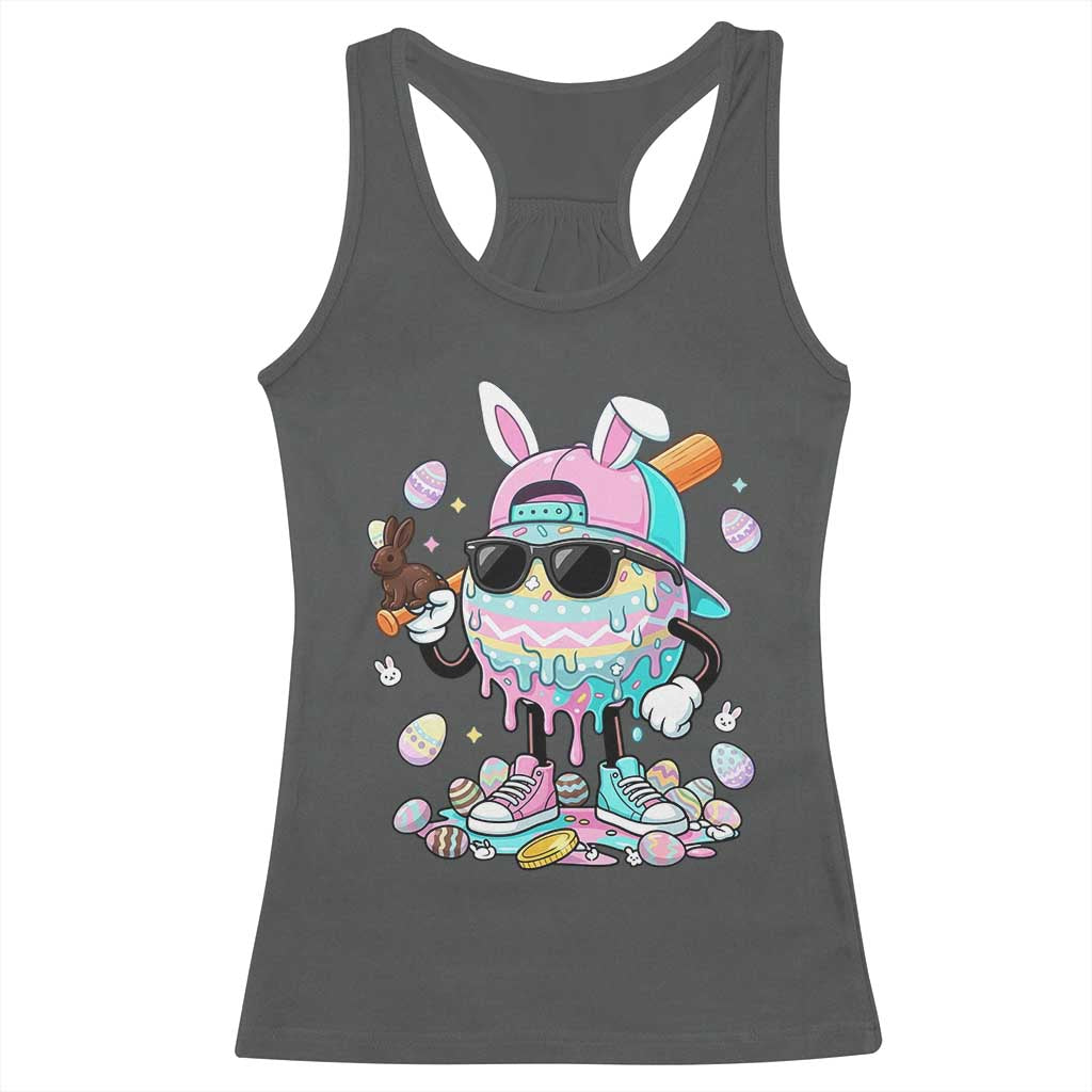 Funny Baseball Easter Racerback Tank Top Drip Ice Cream Bunny Easter TS14 Dark Heather Print Your Wear