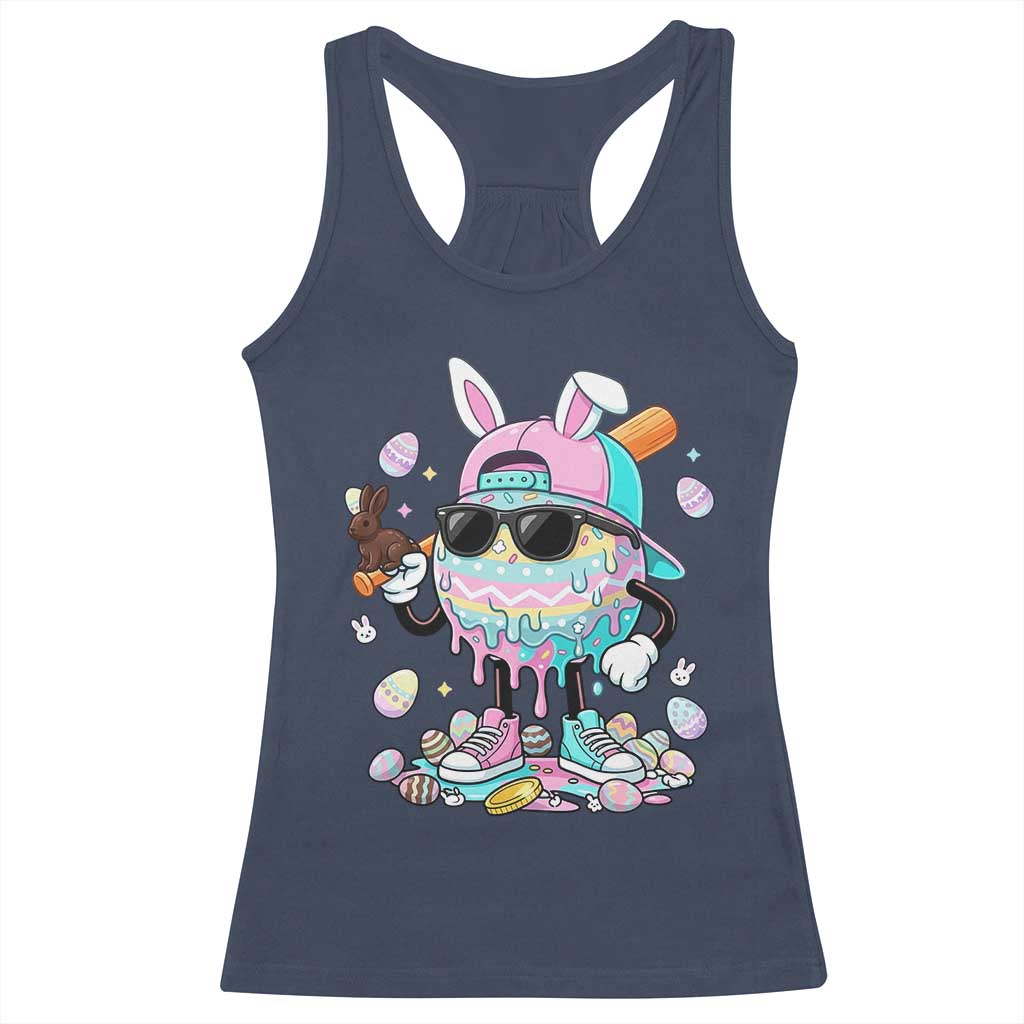 Funny Baseball Easter Racerback Tank Top Drip Ice Cream Bunny Easter TS14 Navy Print Your Wear