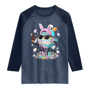 Funny Baseball Easter Raglan Shirt Drip Ice Cream Bunny Easter TS14 Heather Denim Navy Print Your Wear
