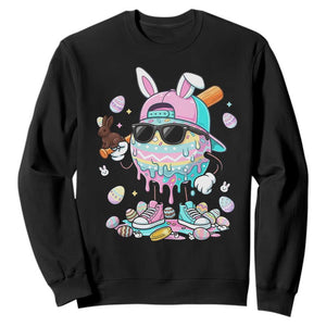 Funny Baseball Easter Sweatshirt Drip Ice Cream Bunny Easter TS14 Black Print Your Wear