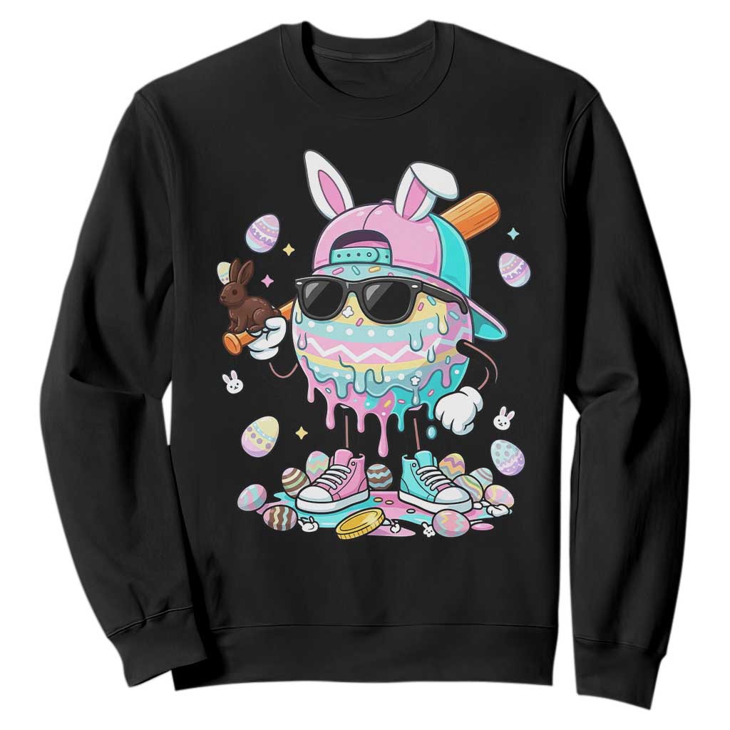 Funny Baseball Easter Sweatshirt Drip Ice Cream Bunny Easter TS14 Black Print Your Wear