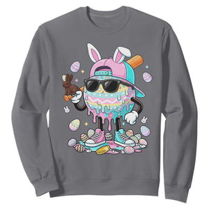 Funny Baseball Easter Sweatshirt Drip Ice Cream Bunny Easter TS14 Charcoal Print Your Wear