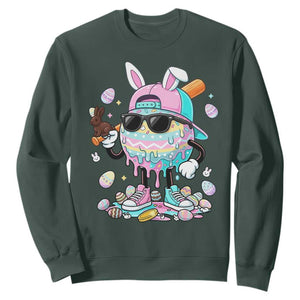 Funny Baseball Easter Sweatshirt Drip Ice Cream Bunny Easter TS14 Dark Forest Green Print Your Wear