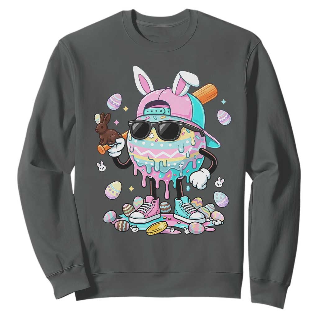 Funny Baseball Easter Sweatshirt Drip Ice Cream Bunny Easter TS14 Dark Heather Print Your Wear