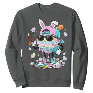 Funny Baseball Easter Sweatshirt Drip Ice Cream Bunny Easter TS14 Dark Heather Print Your Wear