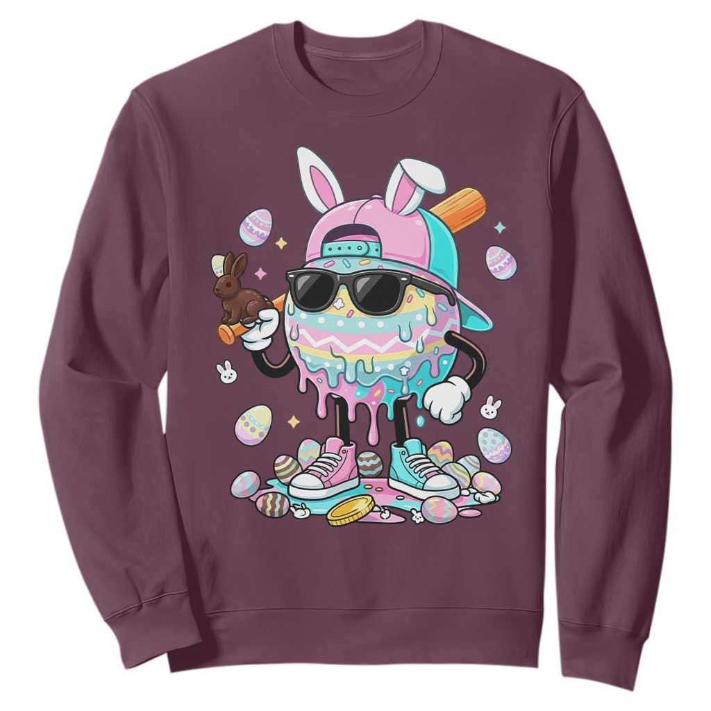 Funny Baseball Easter Sweatshirt Drip Ice Cream Bunny Easter TS14 Maroon Print Your Wear