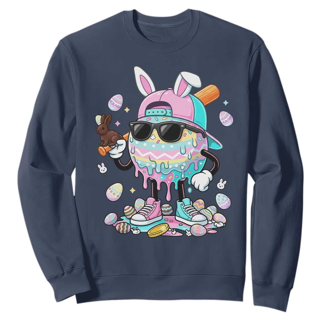Funny Baseball Easter Sweatshirt Drip Ice Cream Bunny Easter TS14 Navy Print Your Wear