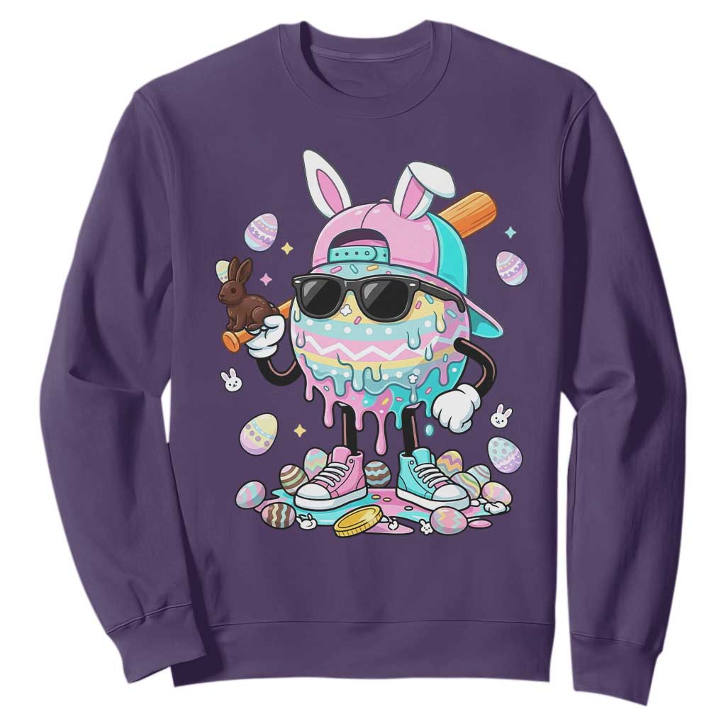 Funny Baseball Easter Sweatshirt Drip Ice Cream Bunny Easter TS14 Purple Print Your Wear
