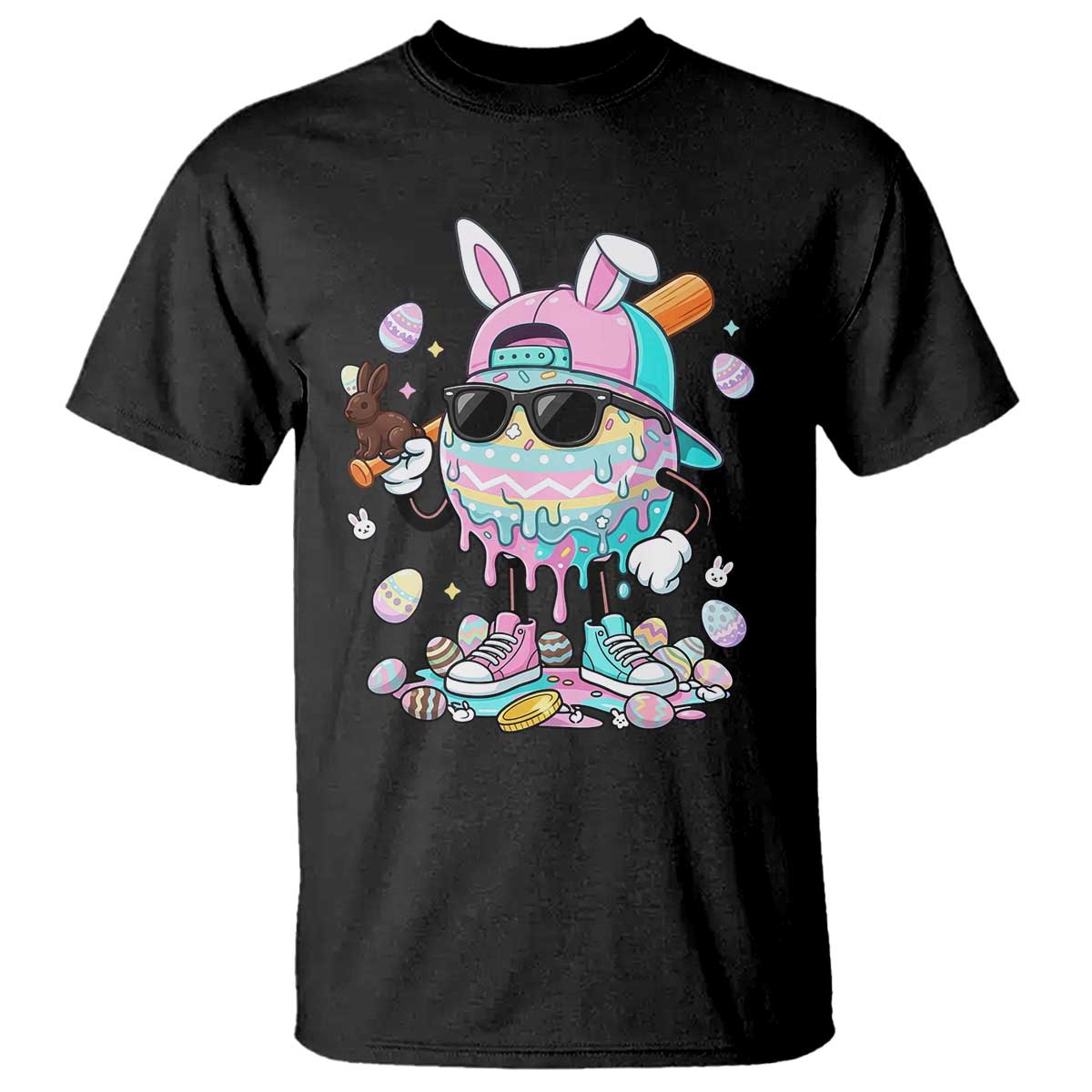 Funny Baseball Easter T Shirt Drip Ice Cream Bunny Easter TS14 Black Print Your Wear