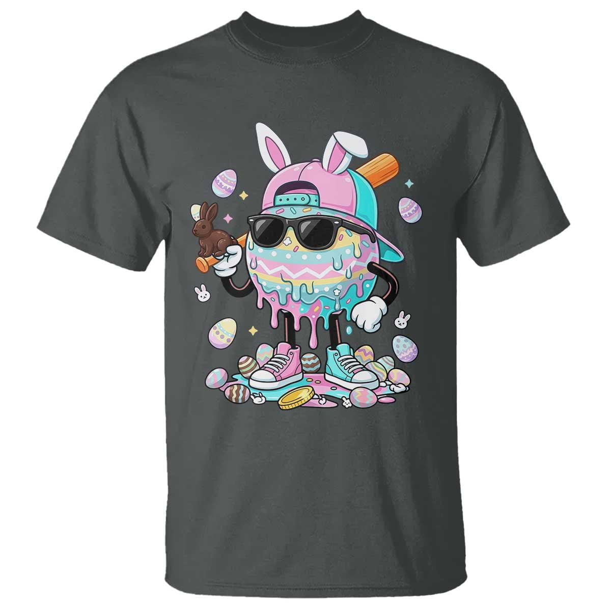 Funny Baseball Easter T Shirt Drip Ice Cream Bunny Easter TS14 Dark Heather Print Your Wear