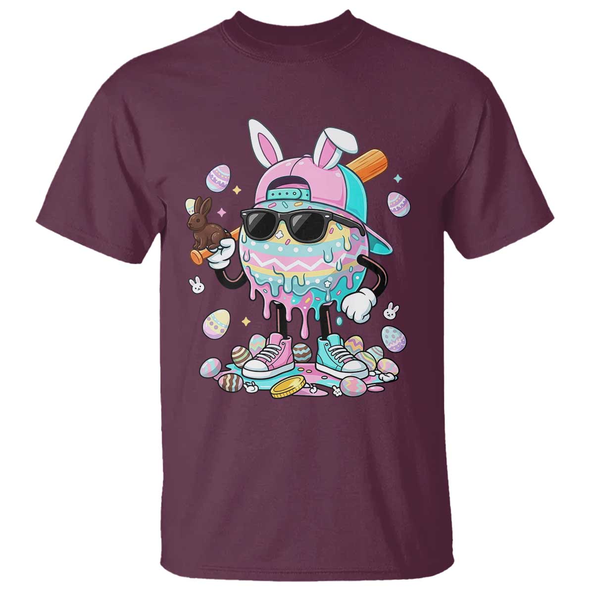 Funny Baseball Easter T Shirt Drip Ice Cream Bunny Easter TS14 Maroon Print Your Wear