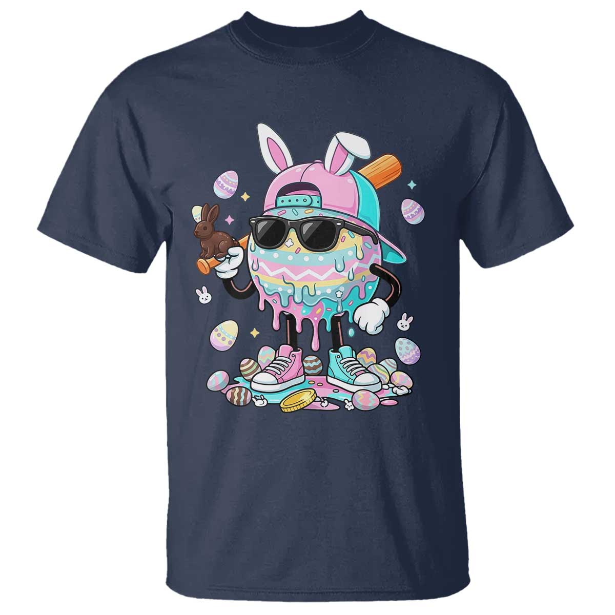 Funny Baseball Easter T Shirt Drip Ice Cream Bunny Easter TS14 Navy Print Your Wear