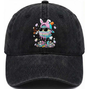 Funny Baseball Easter Washed Cotton Baseball Cap Drip Ice Cream Bunny Easter TS14 Print Your Wear