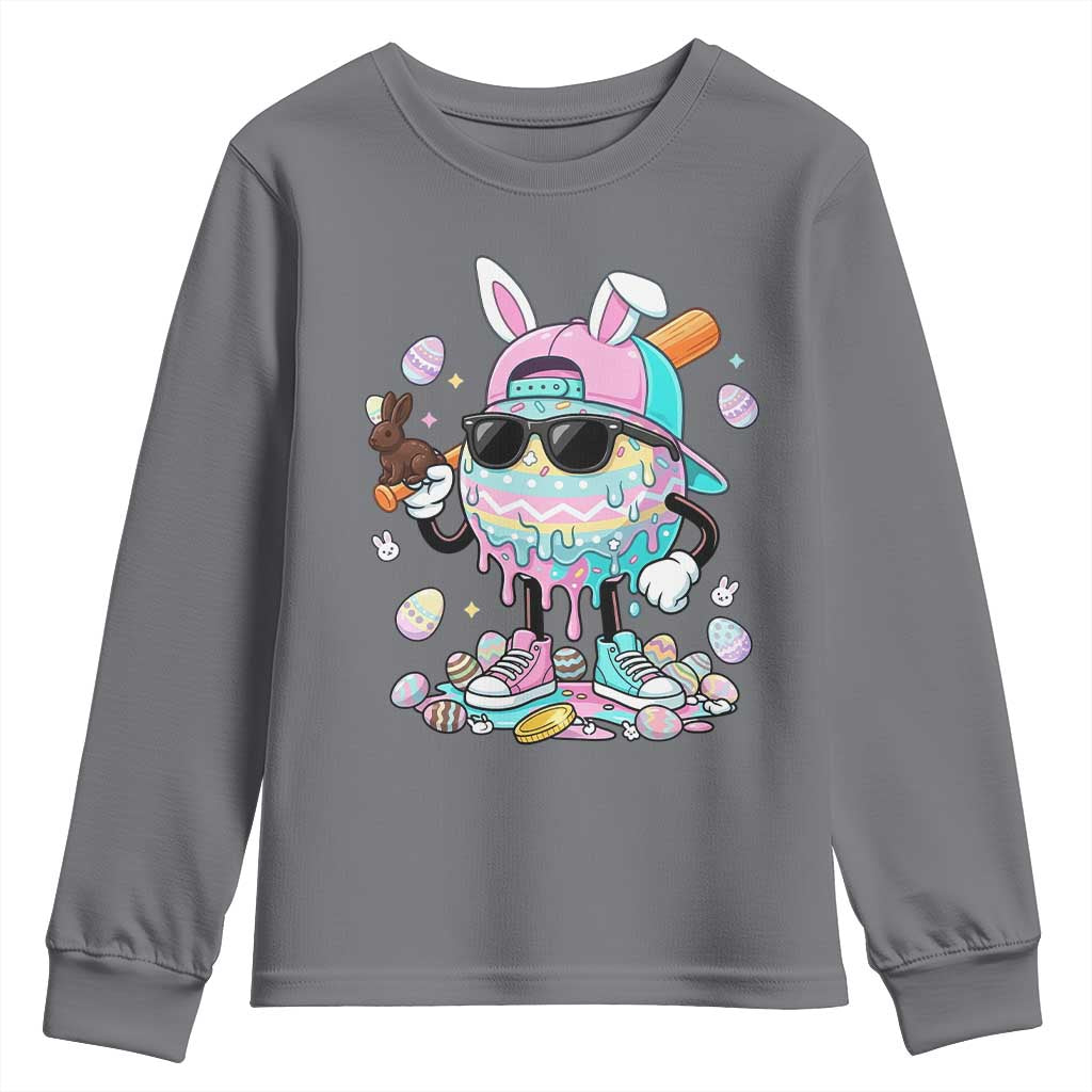 Funny Baseball Easter Youth Sweatshirt Drip Ice Cream Bunny Easter TS14 Charcoal Print Your Wear