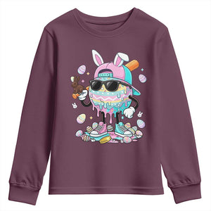 Funny Baseball Easter Youth Sweatshirt Drip Ice Cream Bunny Easter TS14 Maroon Print Your Wear